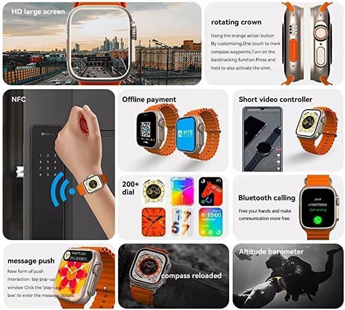 T800 Ultra Smart Watch 8 Waterproof 1.99 inch Wireless Charging